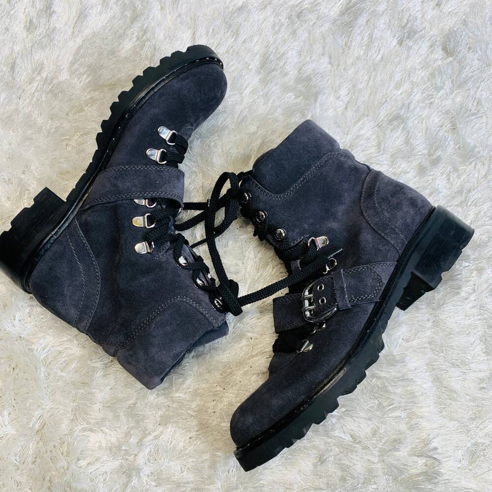 Marc Fisher Gray Noble Suede Combat Moto Boot Lug Sole Sz 9